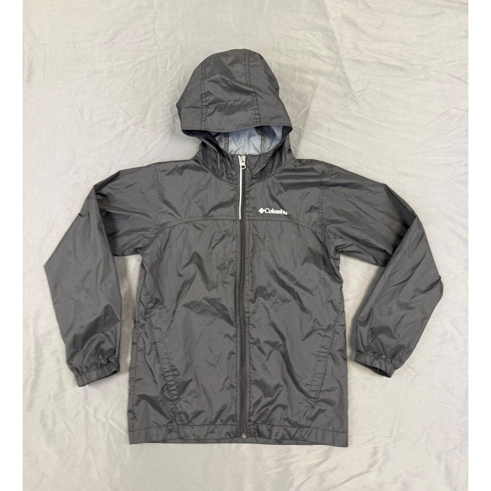Columbia Glennaker Rain Jacket Kids Medium 10/12 Black Hooded Windbreaker